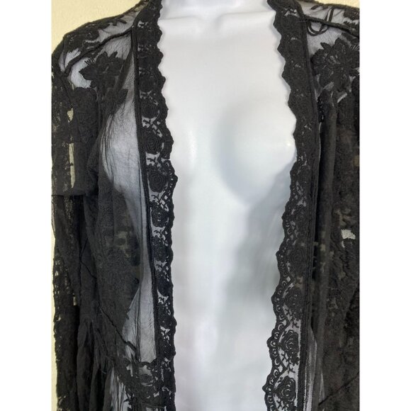 Hers & Mine Black Lace Kimono Long Cardigan Size M/L Sheer Mesh Grunge Gothic - Picture 9 of 15